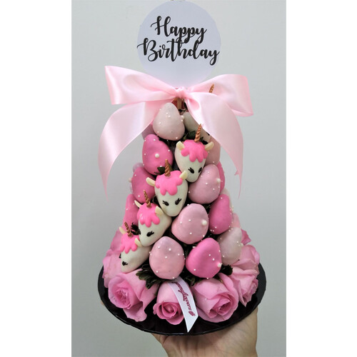 25cm Ombre Pink Unicorn Strawberry Tower
